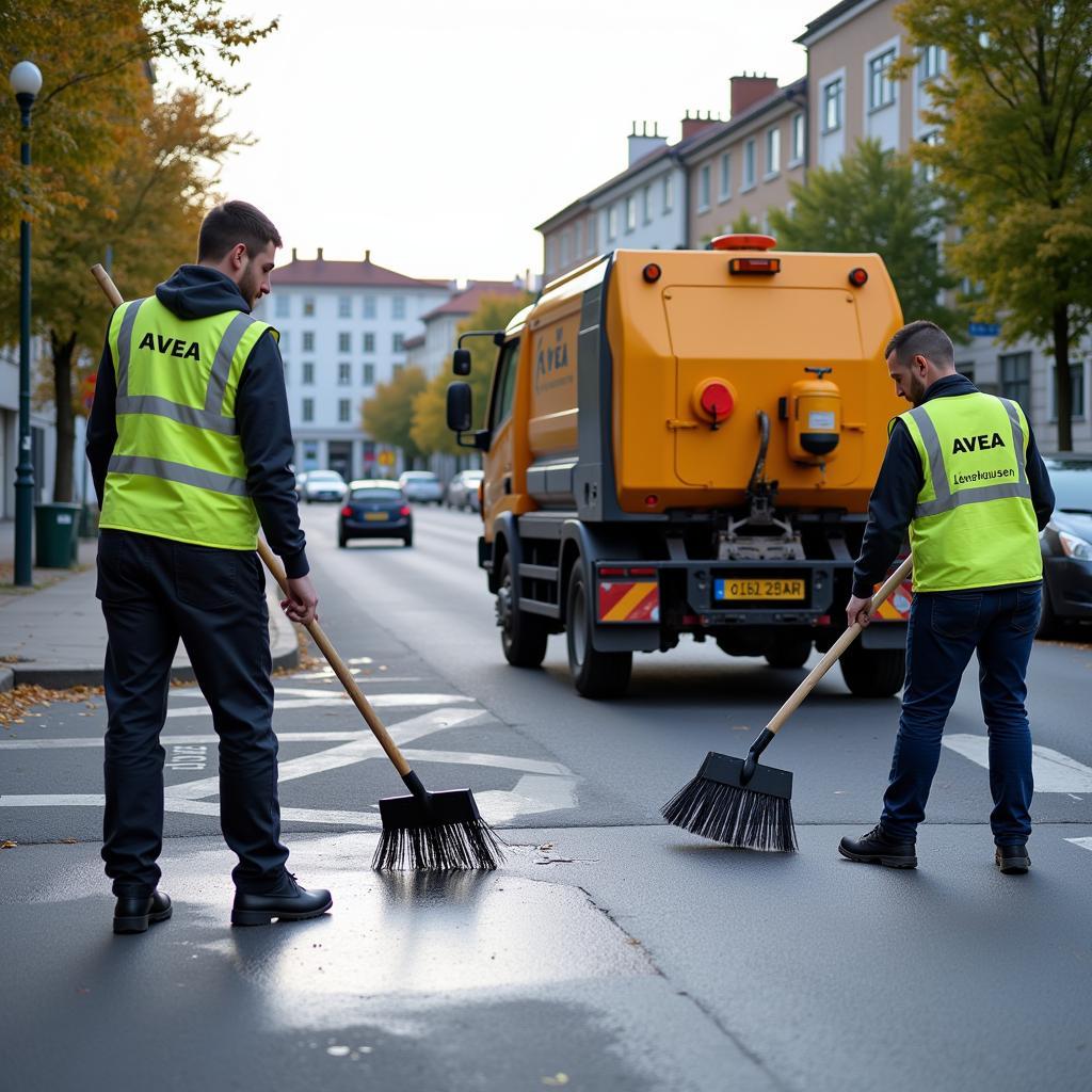 AVEA Leverkusen Mitarbeiter bei der Straßenreinigung