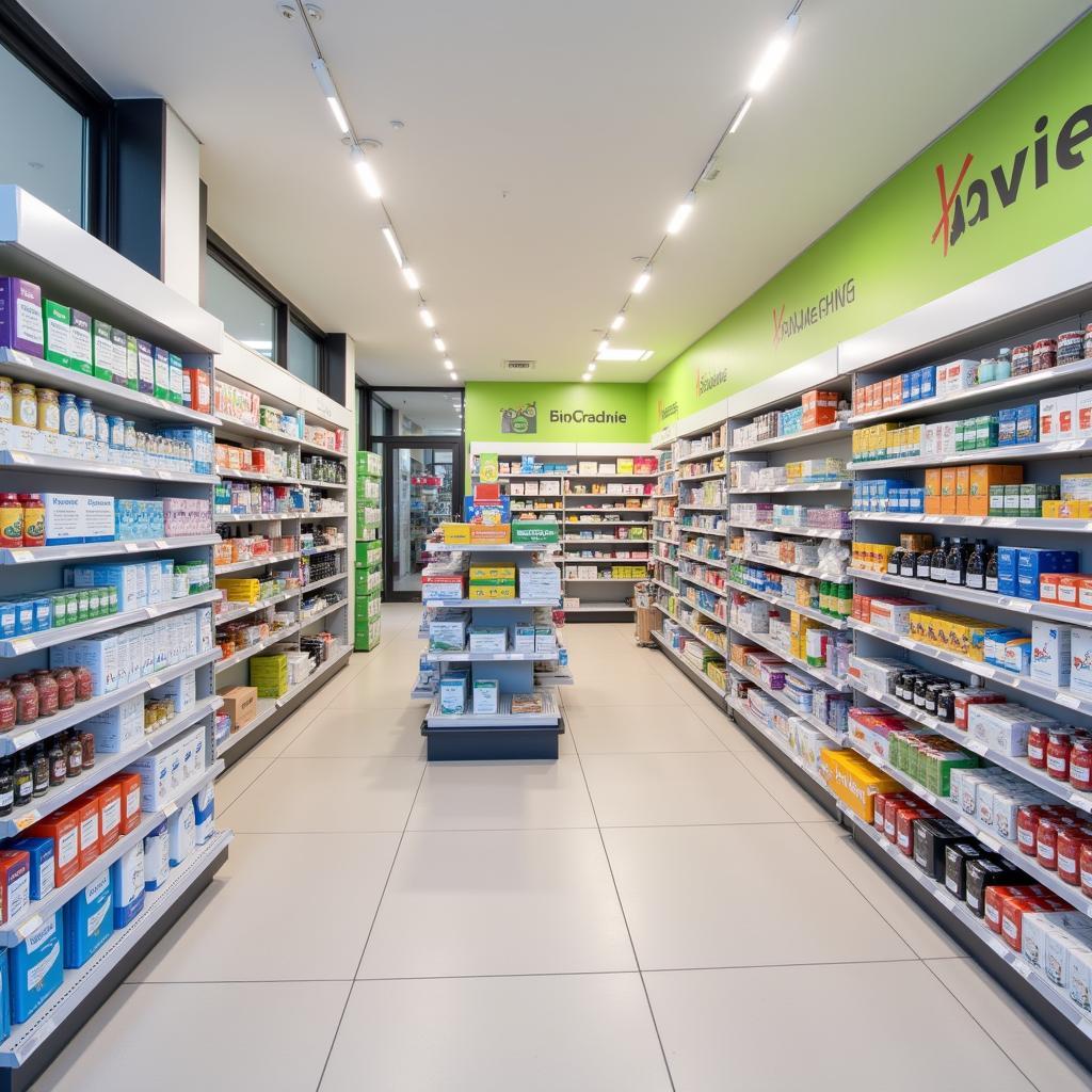 Innenansicht der Avie Apotheke im Real Leverkusen