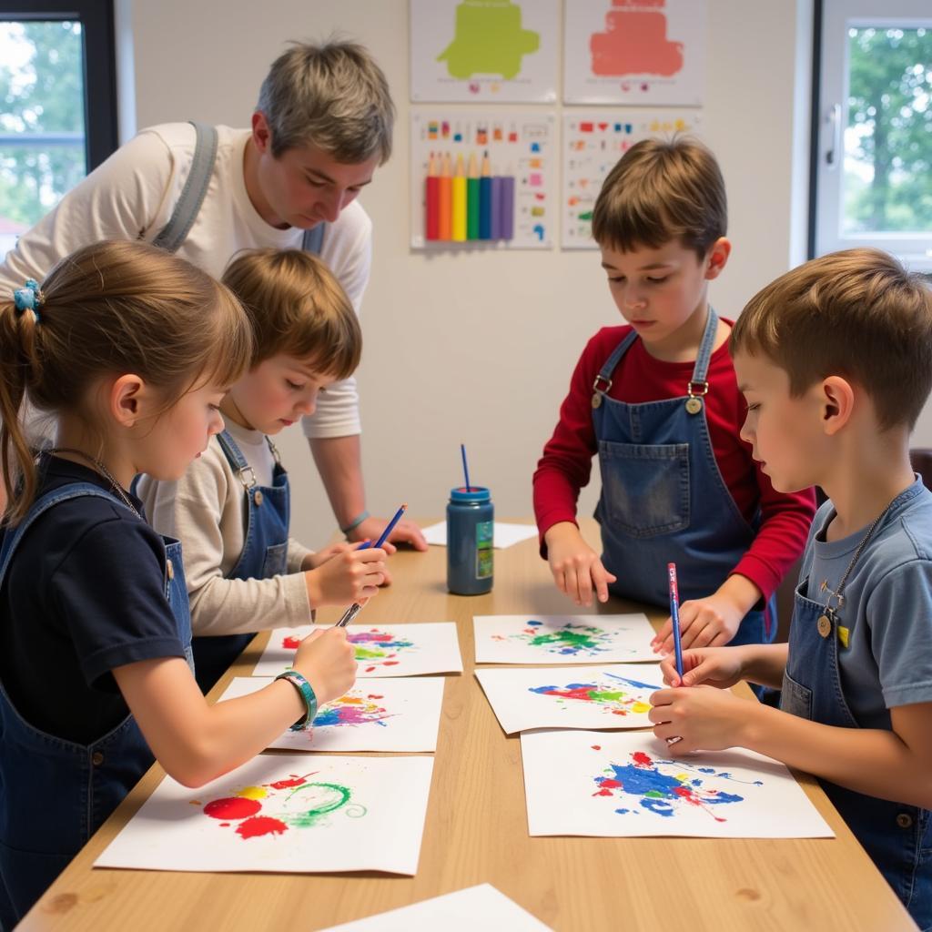 AWO Kita Leverkusen: Kinder malen gemeinsam ein Bild