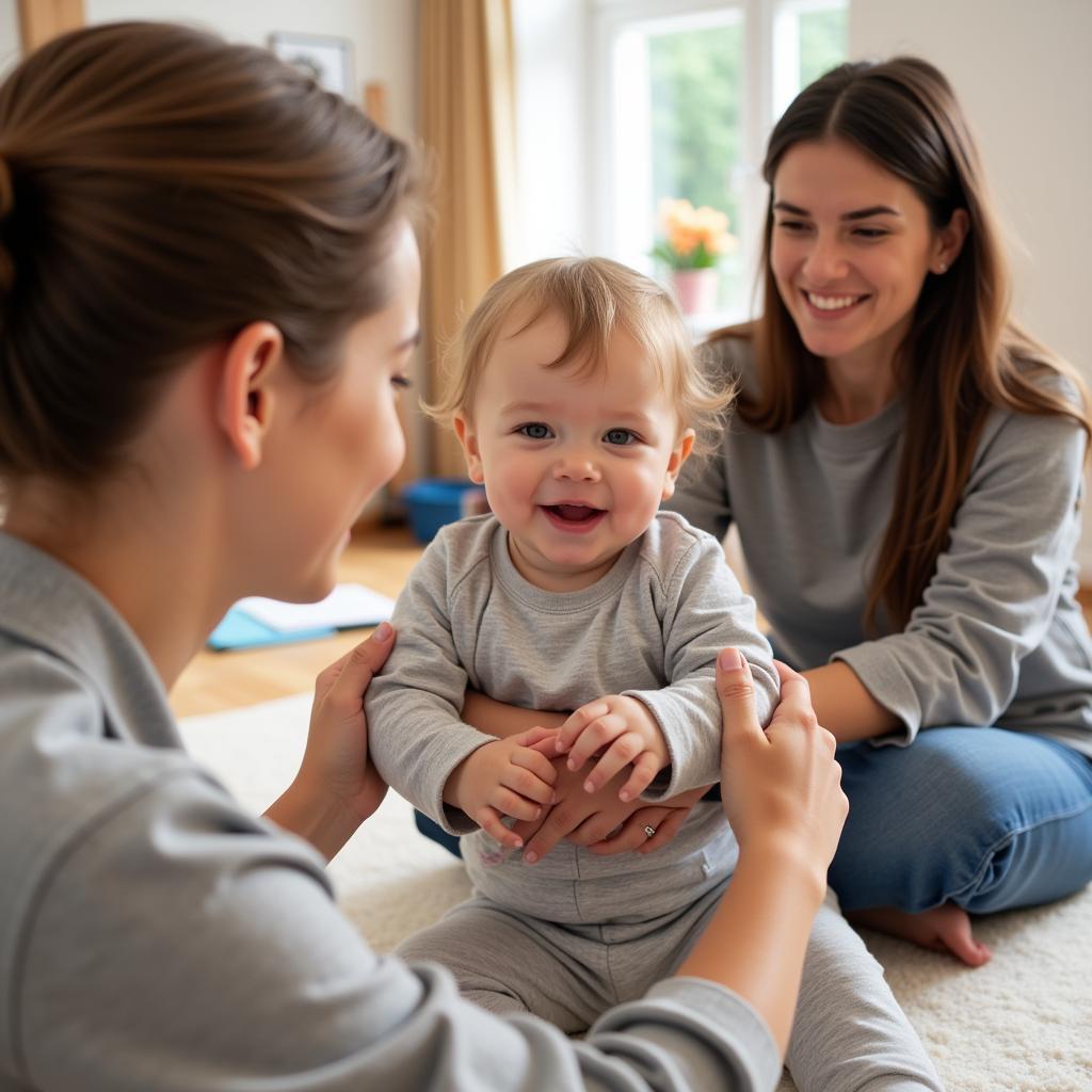 Glückliche Eltern und Kinder beim Baby Turnen in Leverkusen Hitdorf