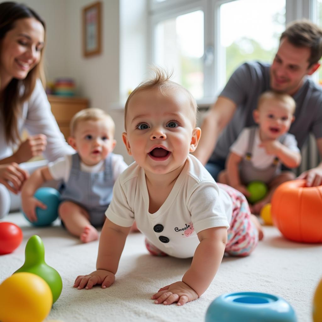 Babys spielen und lachen während des Baby Turnens in Leverkusen Hitdorf