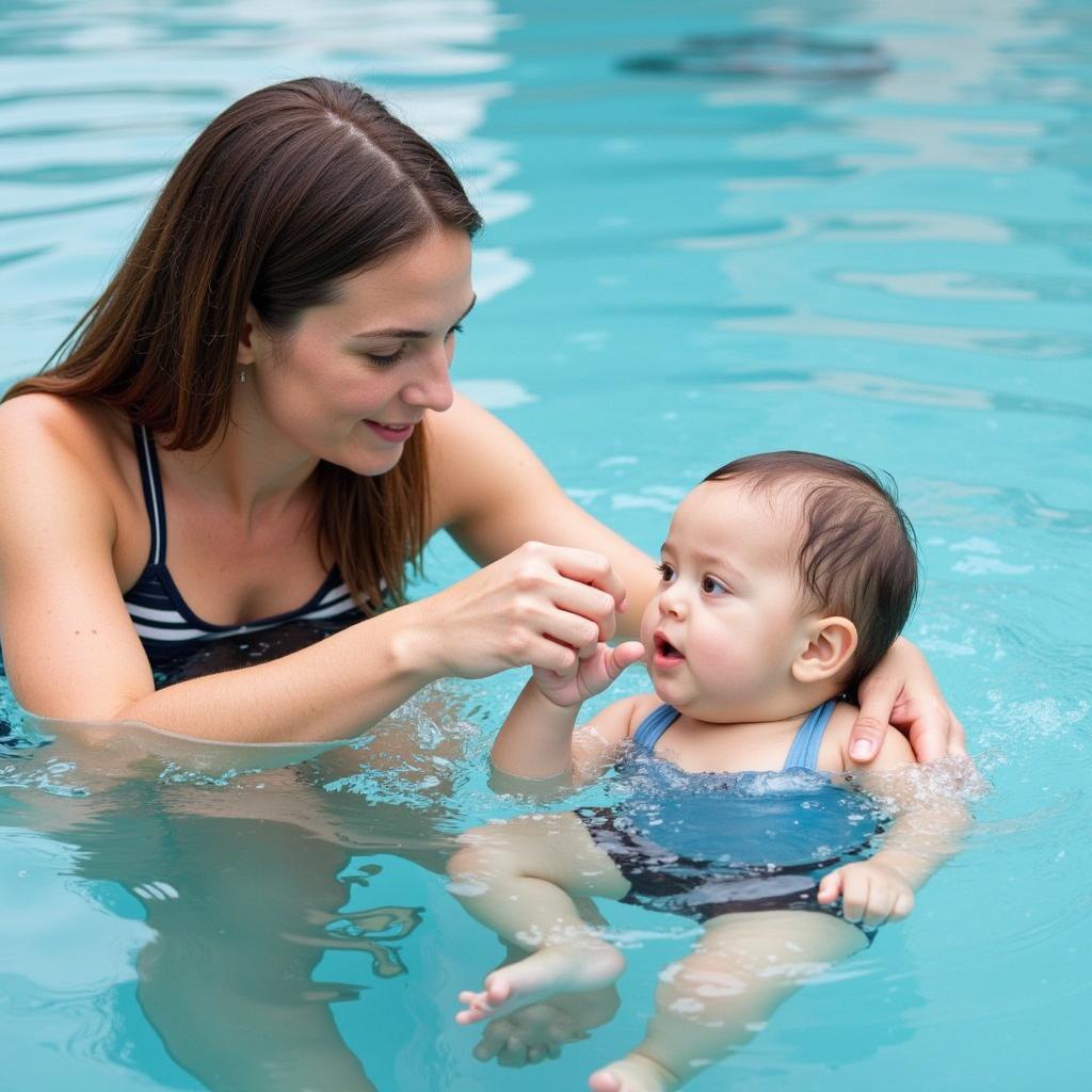 Qualifizierte Lehrer leiten Babyschwimmkurse in Schlebusch.