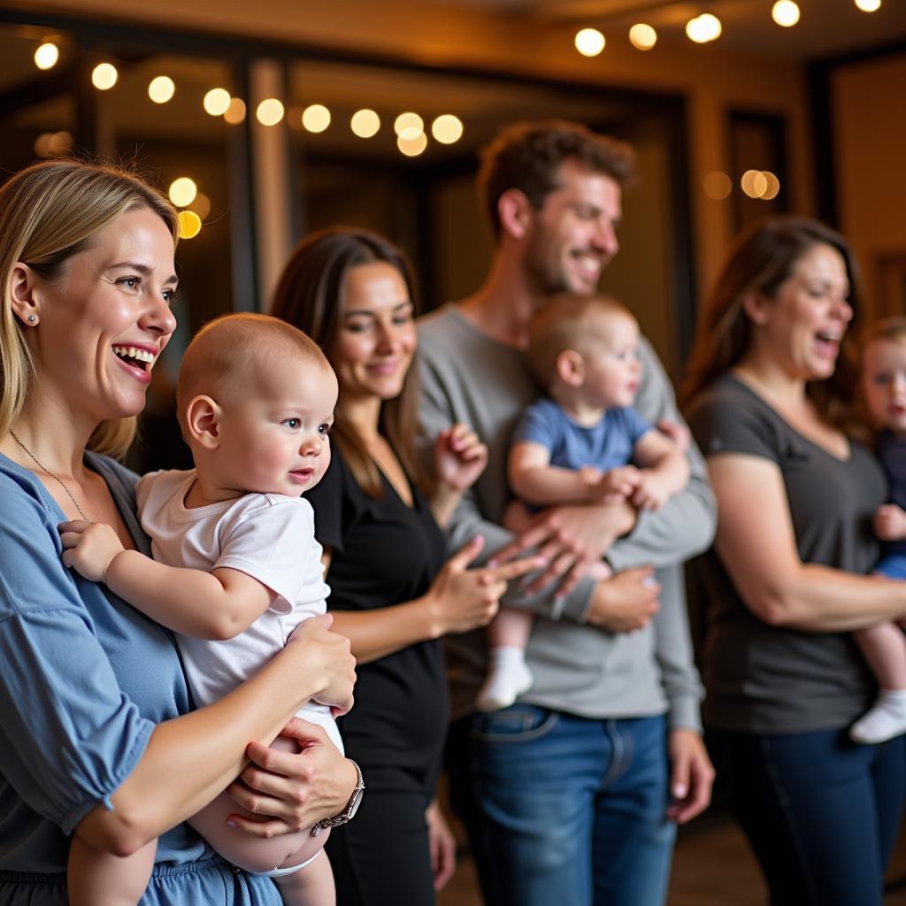 Eltern singen gemeinsam mit ihren Babys im Babytreff Leverkusen.