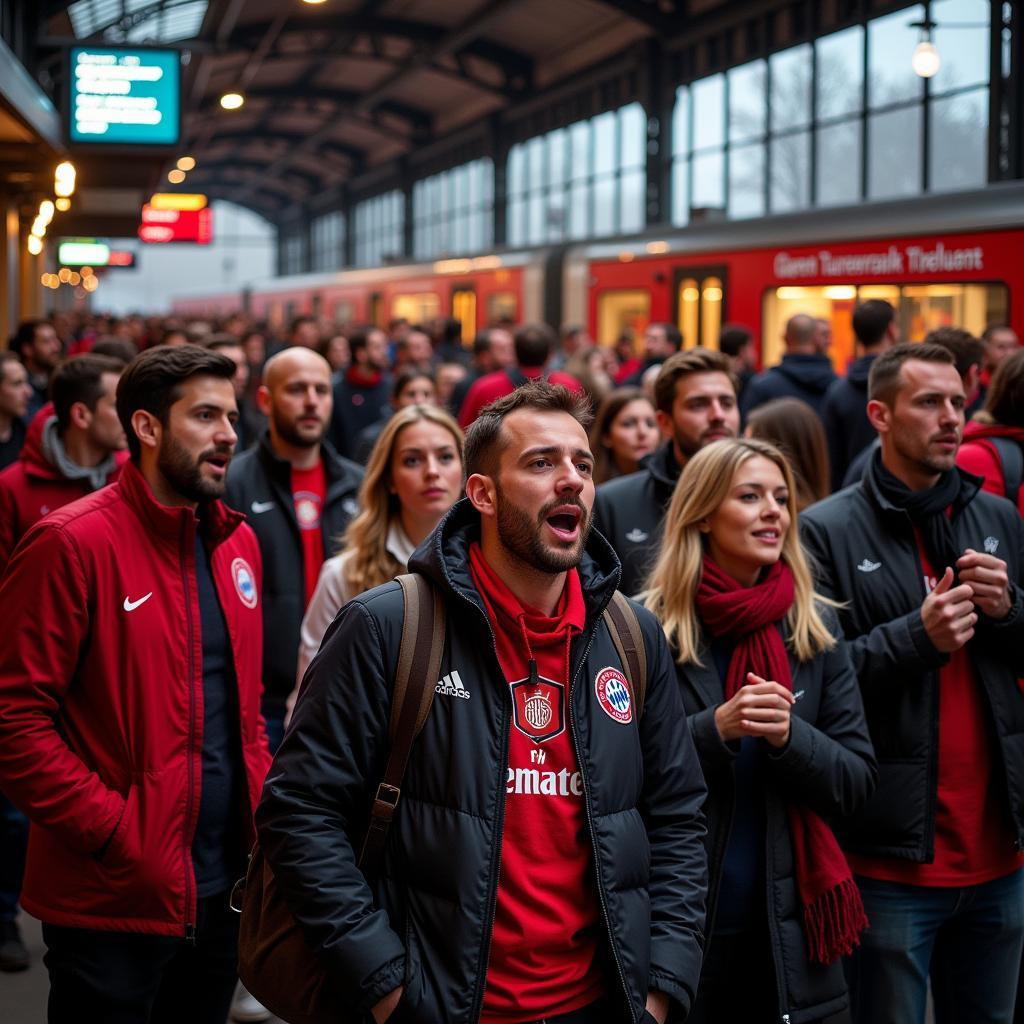 Fans am Bahnhof Leverkusen Mitte