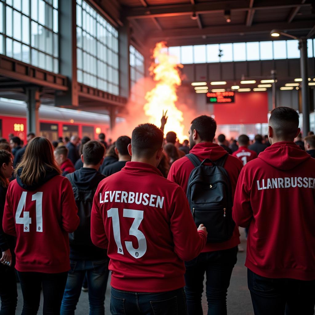 Fans am Bahnhof Leverkusen-Mitte