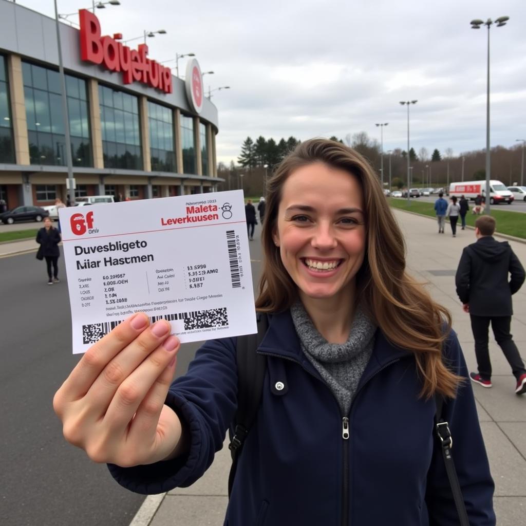 Bahnticket von Düsseldorf nach Leverkusen: Ankunft am Stadion.