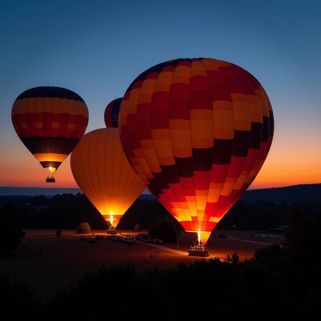 Ballons steigen in den Abendhimmel über Leverkusen