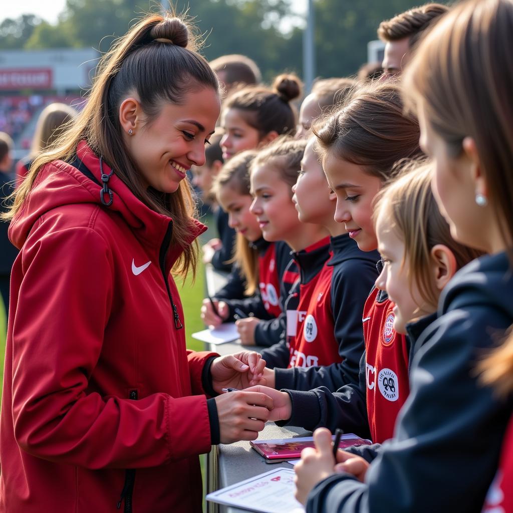 Banu Efeoglu mit Fans von Bayer 04 Leverkusen