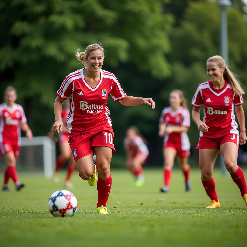 Barbara Müer in Leverkusen mit Freunden beim Fussball.