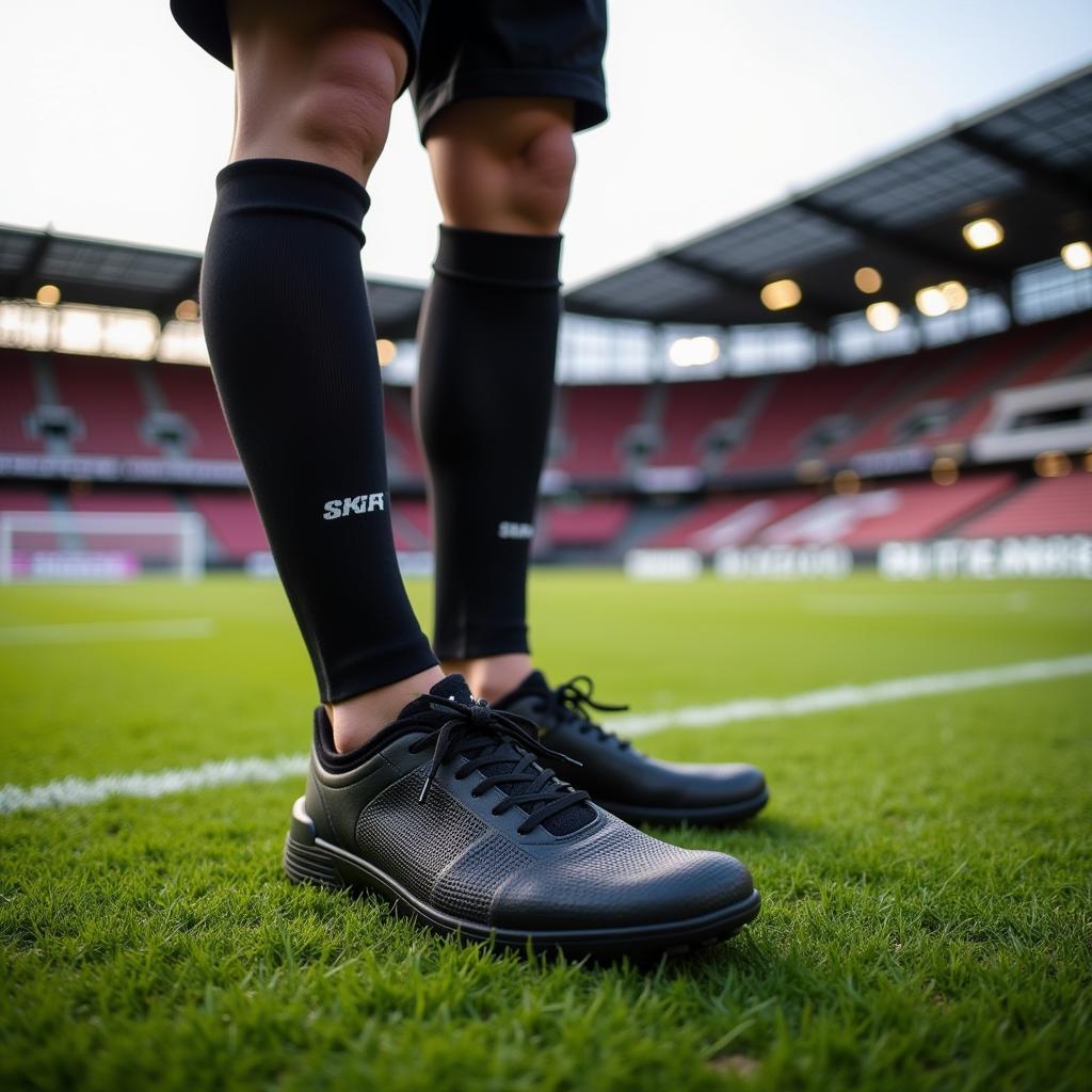 Barfußschuhe auf einem Fußballplatz in Leverkusen