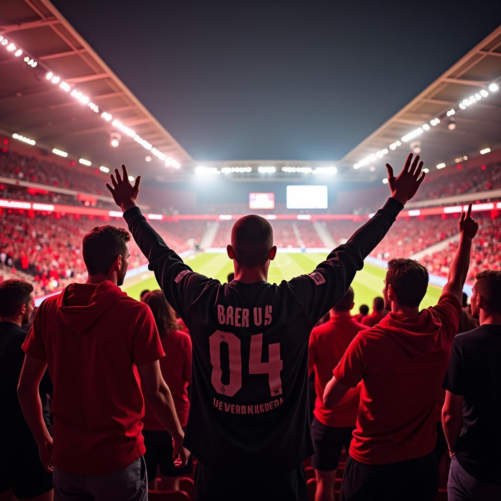 Bayer 04 Leverkusen Fans im Stadion feiern ein Tor