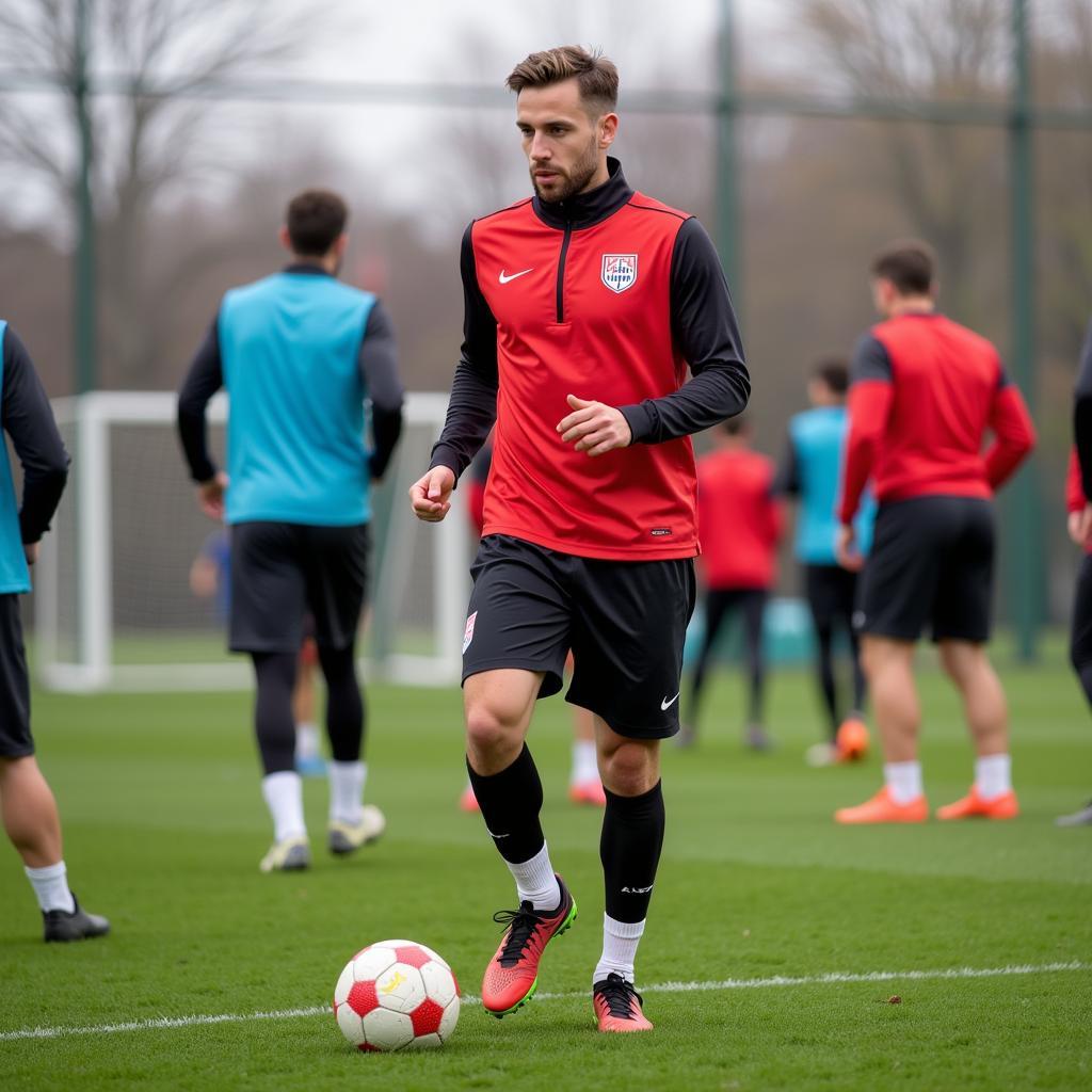 Bartosz Dowhan beim Training mit Bayer Leverkusen