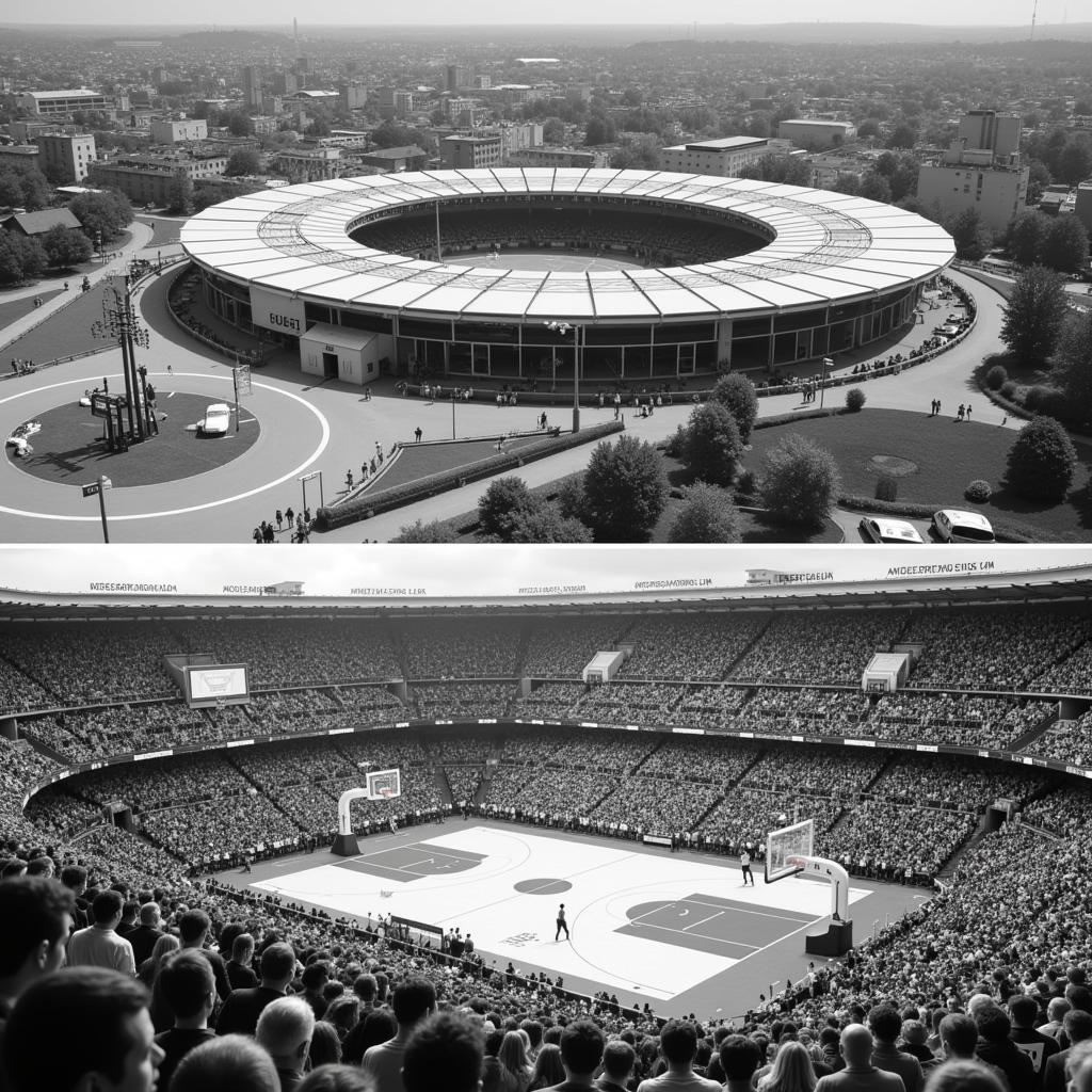 Historische Aufnahme der Basketballarena Leverkusen