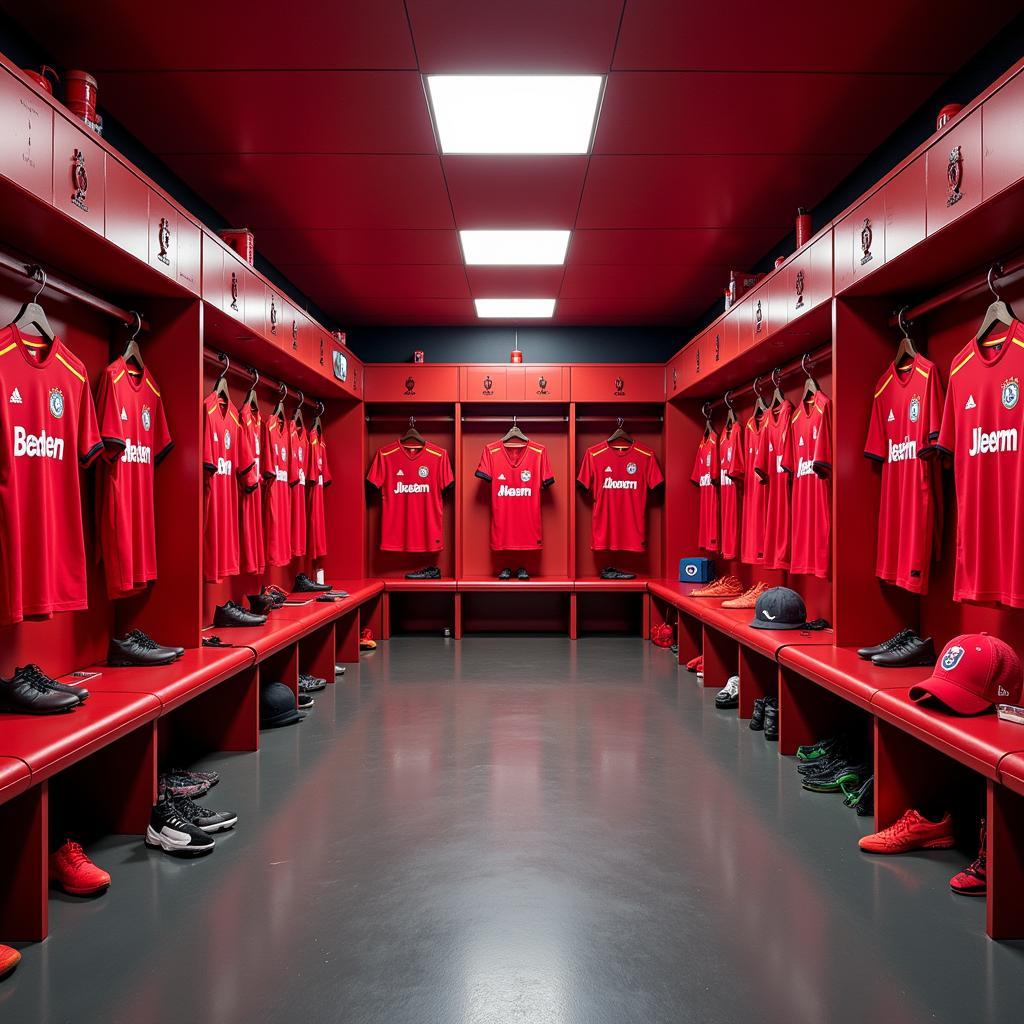 Blick in die Spielerkabine der BayArena Leverkusen