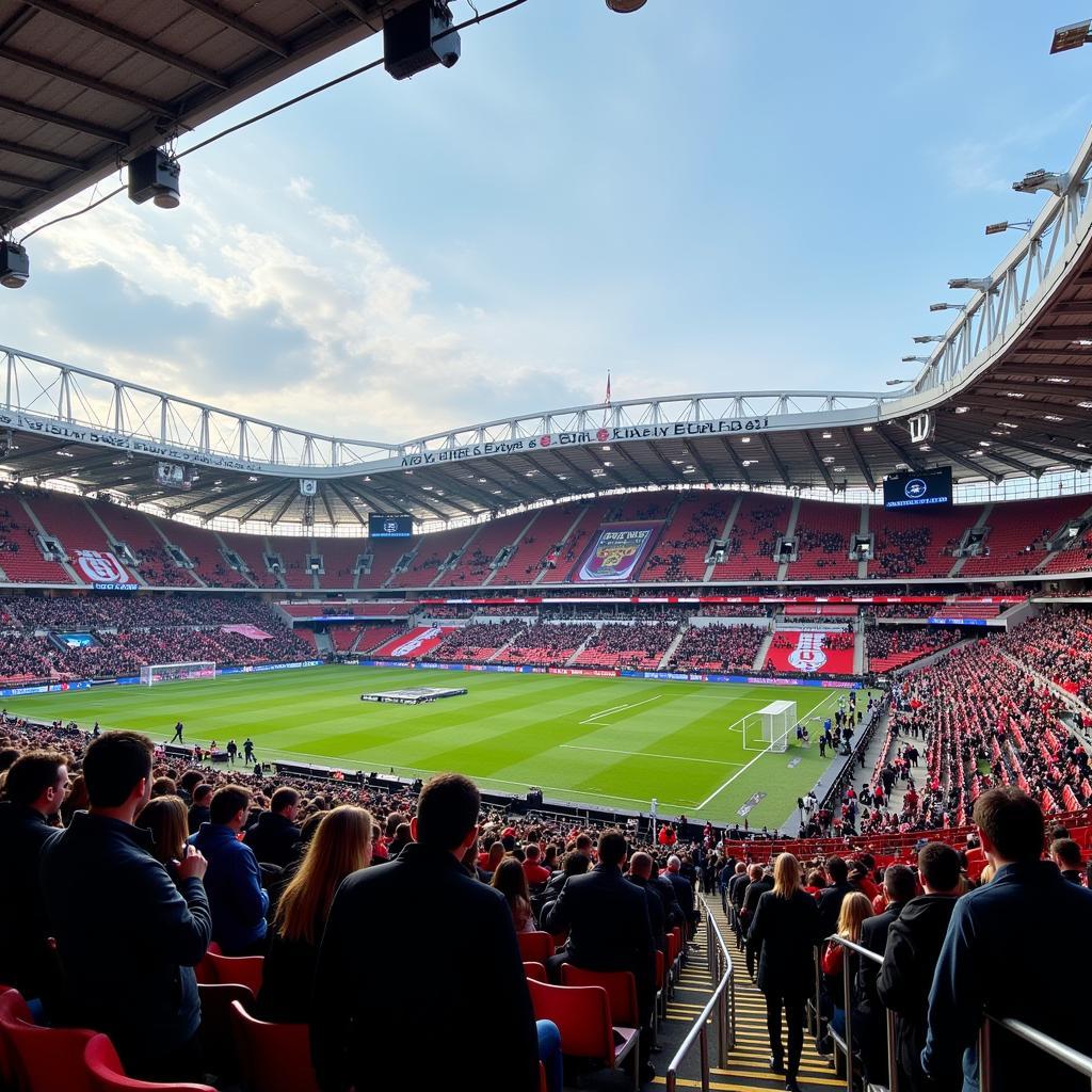 Die BayArena am Ludwig-Erhard-Platz in Leverkusen