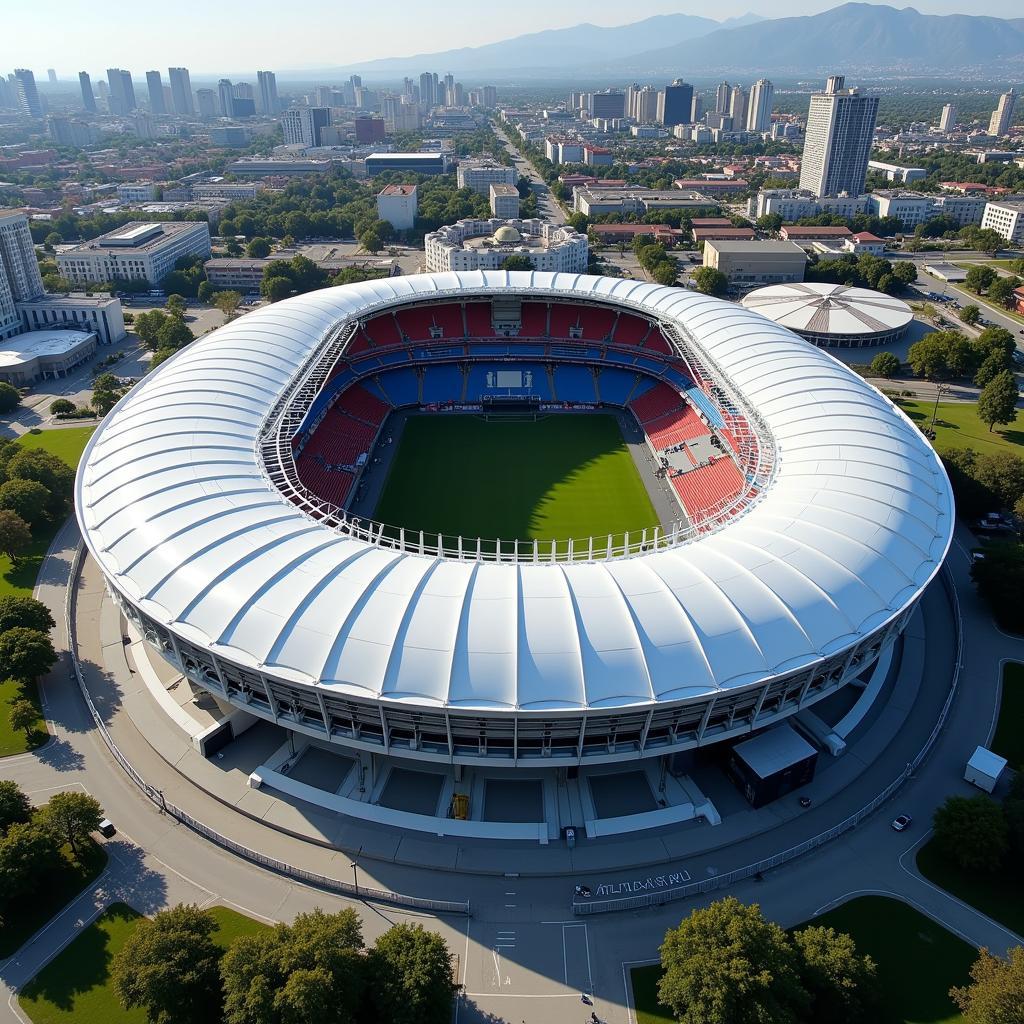 Moderne Luftbildaufnahme der BayArena