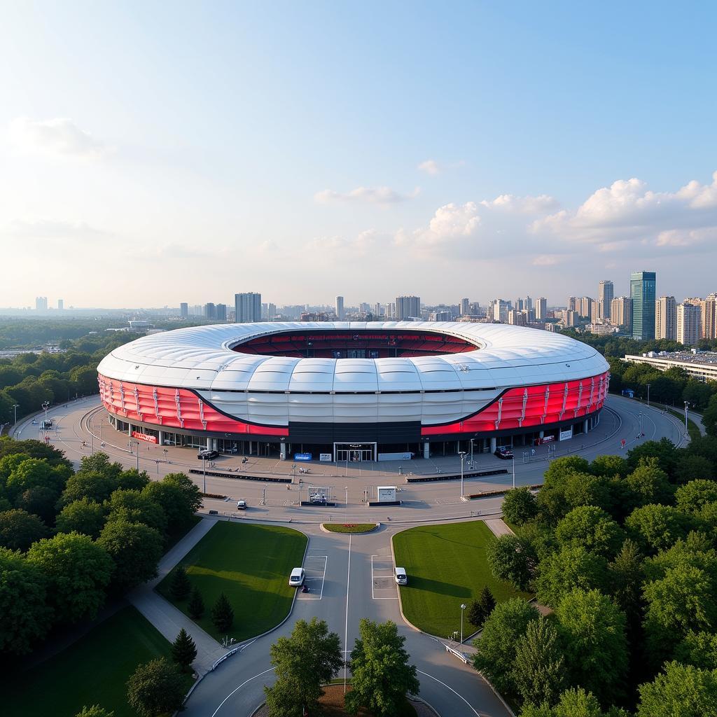 BayArena am Overfeldweg in Leverkusen: Ein Blick auf das beeindruckende Stadion der Werkself.