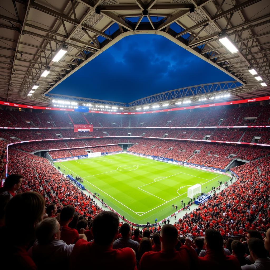 BayArena: Stadionatmosphäre mit Fußballfans