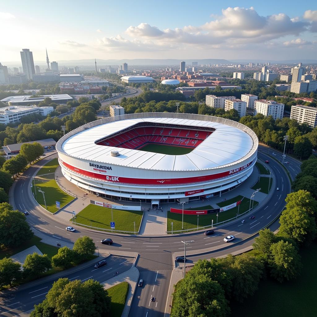 Die BayArena in Leverkusen, erreichbar über die Carl-Duisburg-Strasse