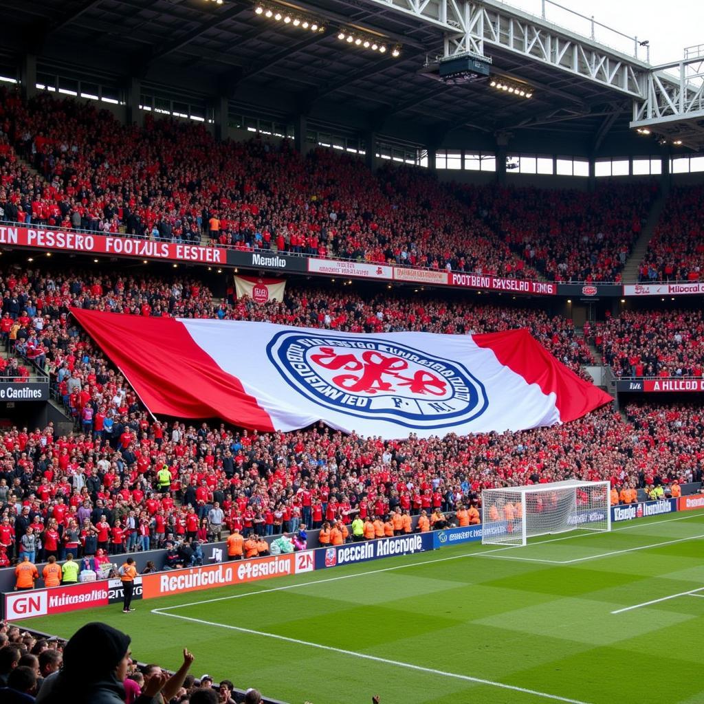 Fans von Bayer 04 Leverkusen und Arminia Bielefeld