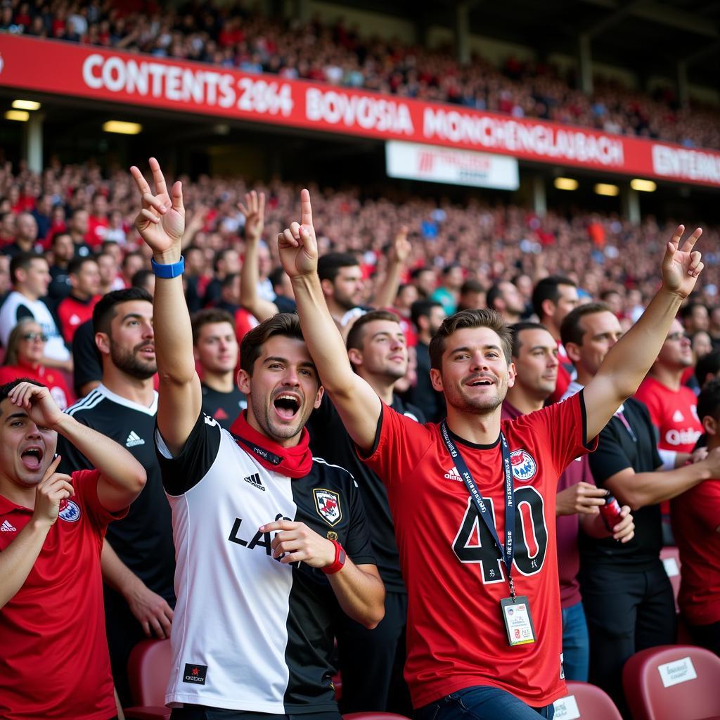 Bayer 04 Leverkusen und Borussia Mönchengladbach Fans im Stadion