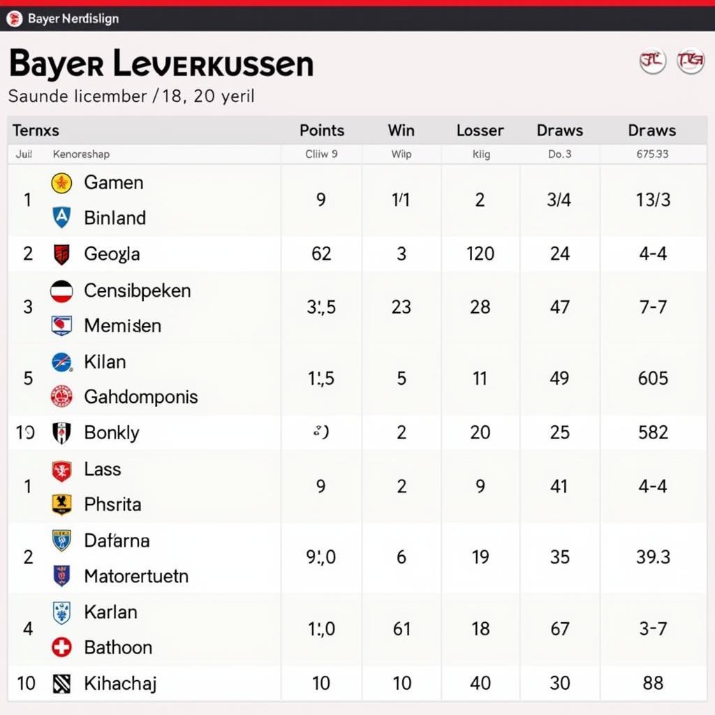 Aktuelle Bundesliga Tabelle von Bayer 04 Leverkusen