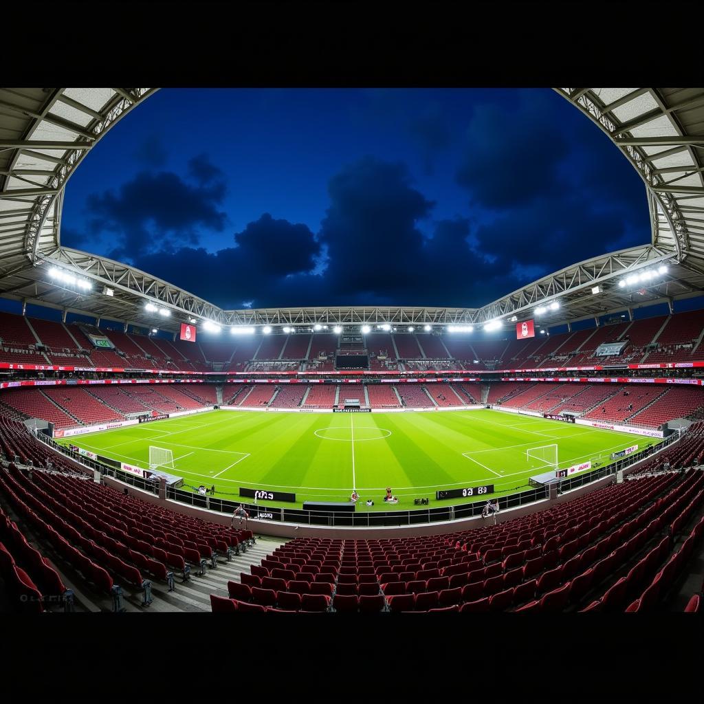 Panorama der BayArena bei Nacht