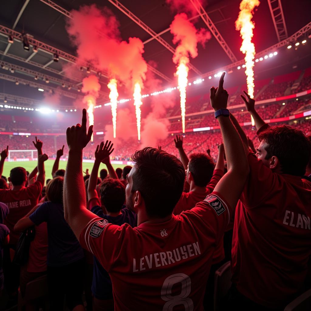 Bayer 04 Leverkusen Fans feiern in der BayArena