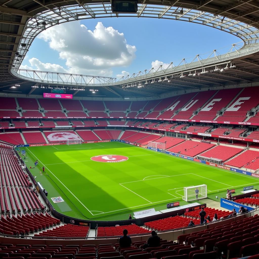 Bayer 04 Leverkusen spielt in einem leeren Stadion während der Corona-Pandemie.