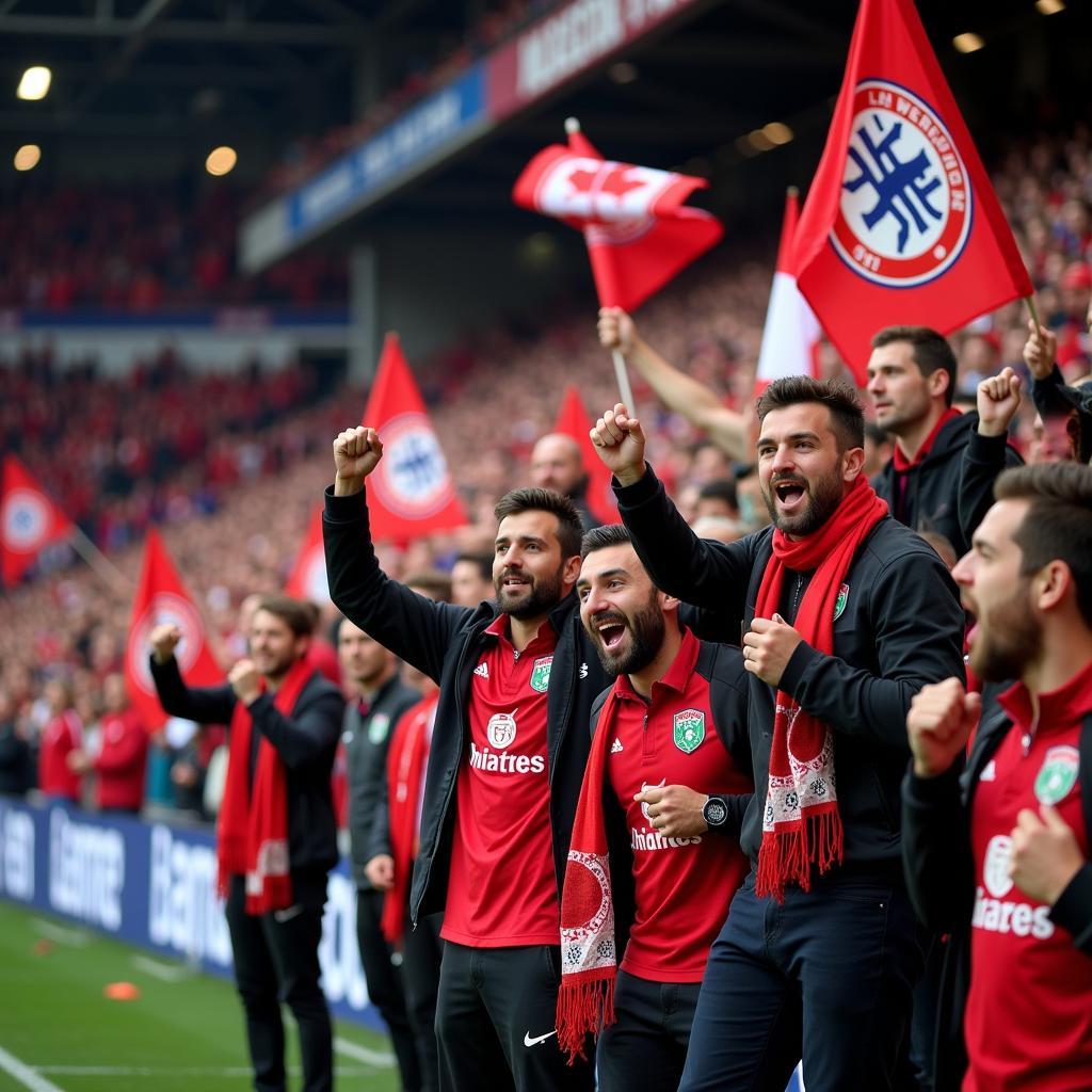 Bayer 04 Leverkusen Fans feiern im Stadion