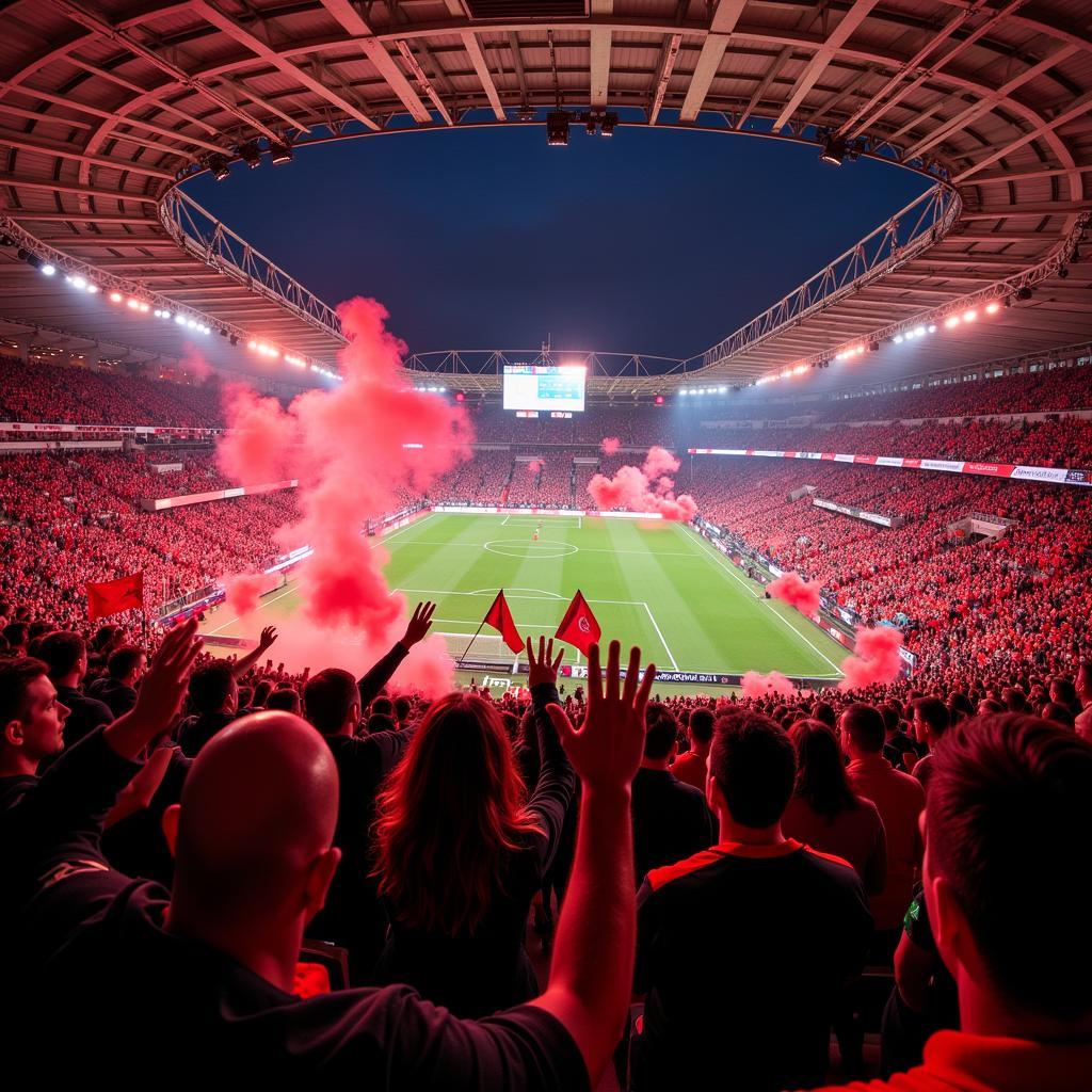 Fans von Bayer 04 Leverkusen in der BayArena.