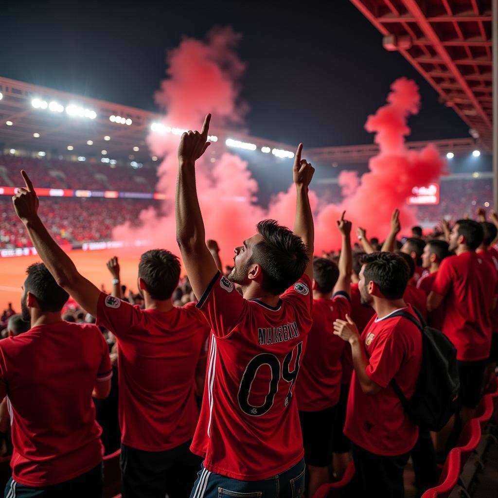 Bayer 04 Leverkusen Fans feiern einen Sieg.