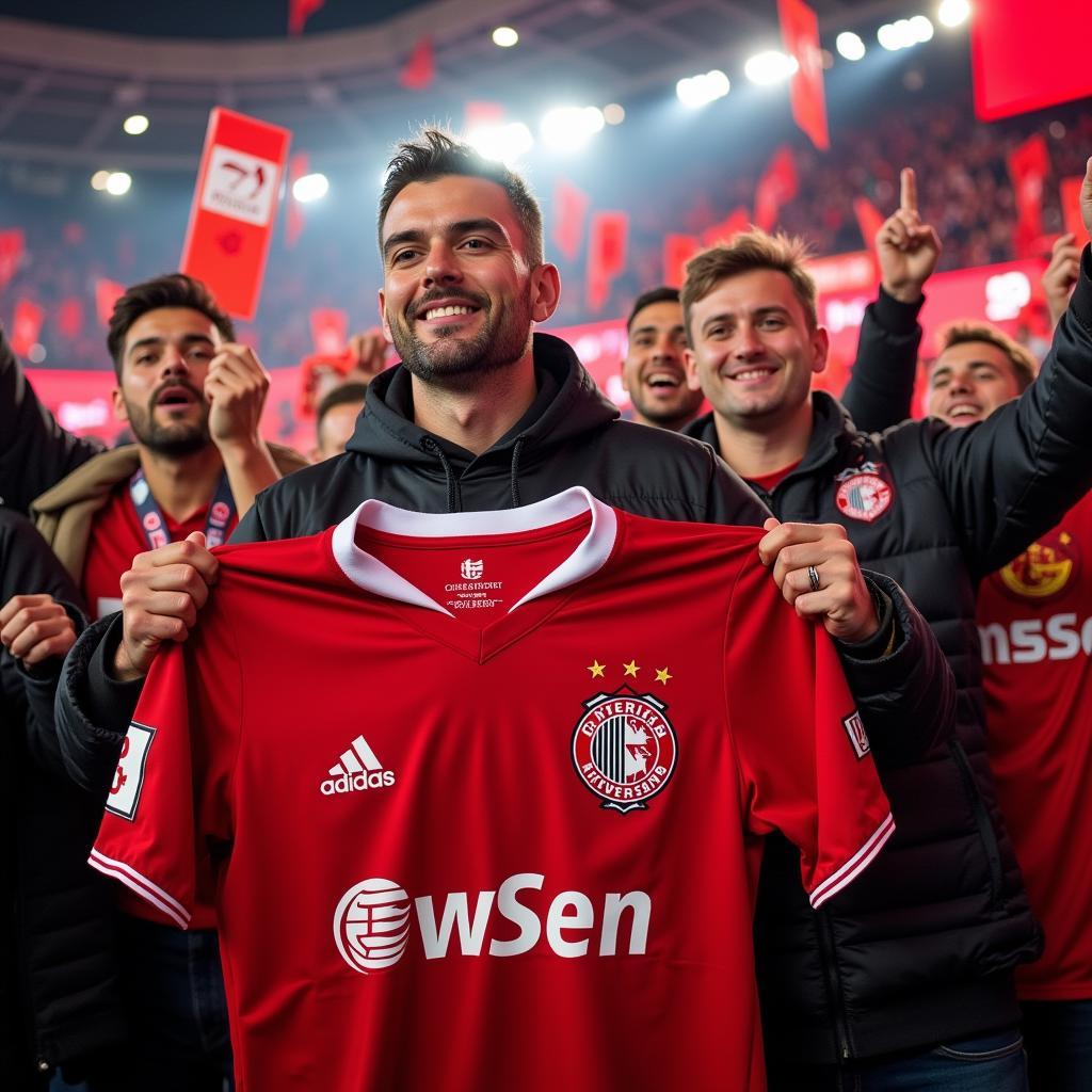 Bayer 04 Leverkusen Fans feiern mit dem Sondertrikot