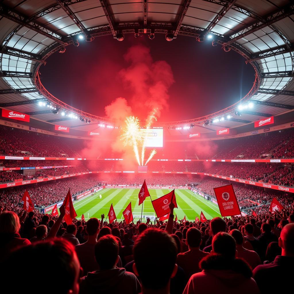 Die Fans von Bayer 04 Leverkusen im Stadion.