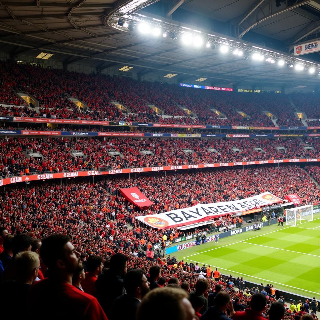 Blick auf den Gästeblock in der BayArena