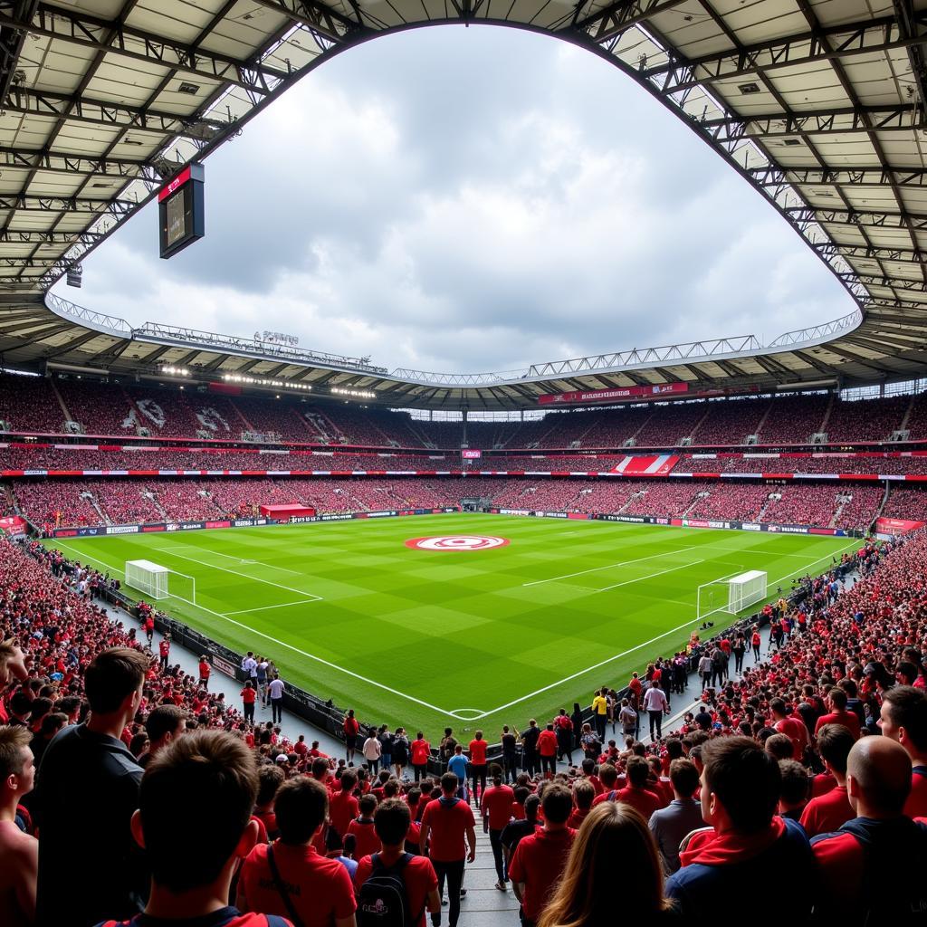 Atmosphäre im Bayer 04 Leverkusen G'Stehblock