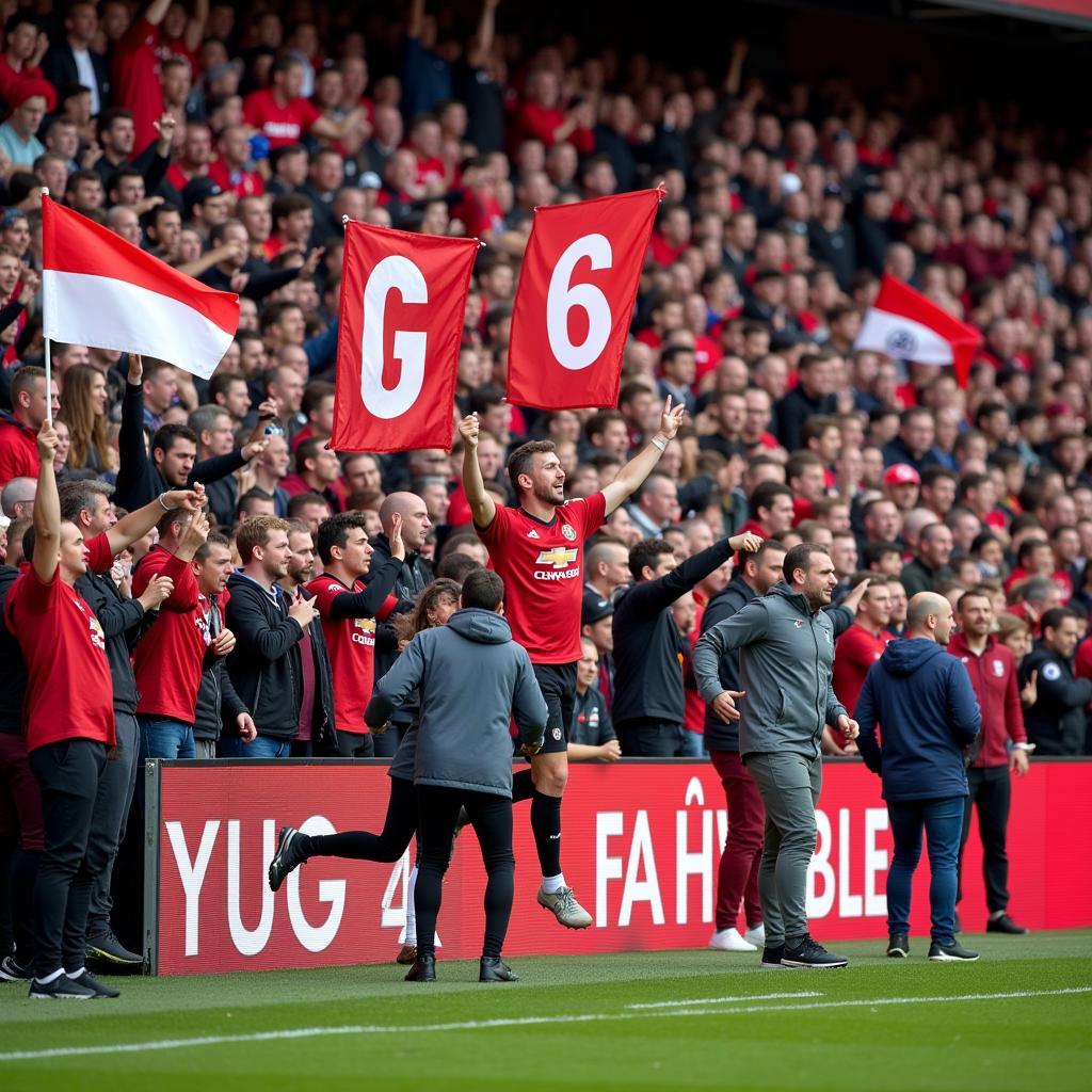 Bayer 04 Leverkusen G'Stehblock Fans feiern ein Tor