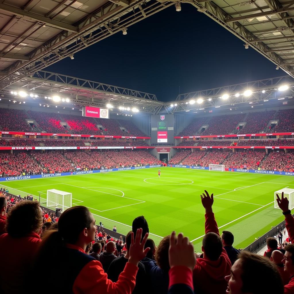 Bayer 04 Leverkusen und Mainz 05 Fans im Stadion.