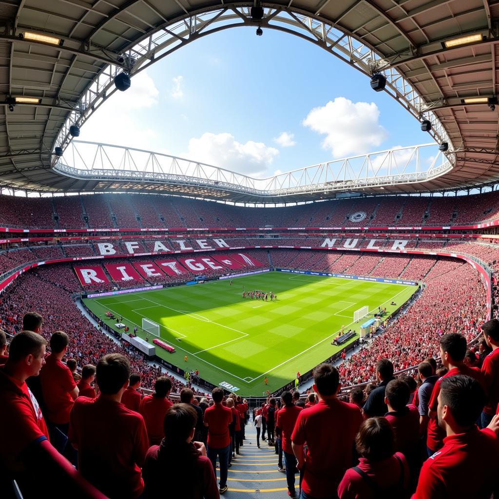 Fans von Bayer 04 Leverkusen und RB Leipzig in der BayArena am 7. April