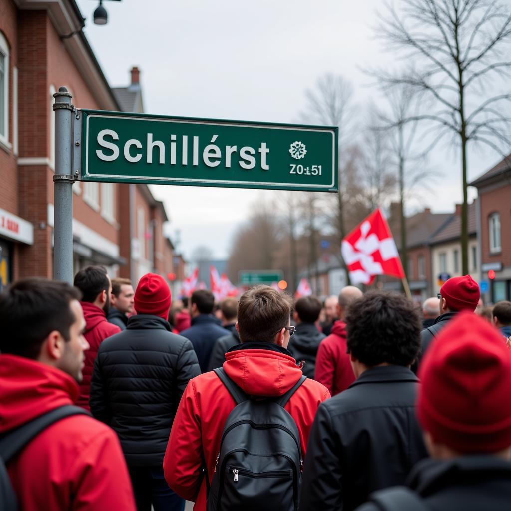 Bayer 04 Leverkusen Fans in der Nähe der Schillerstraße