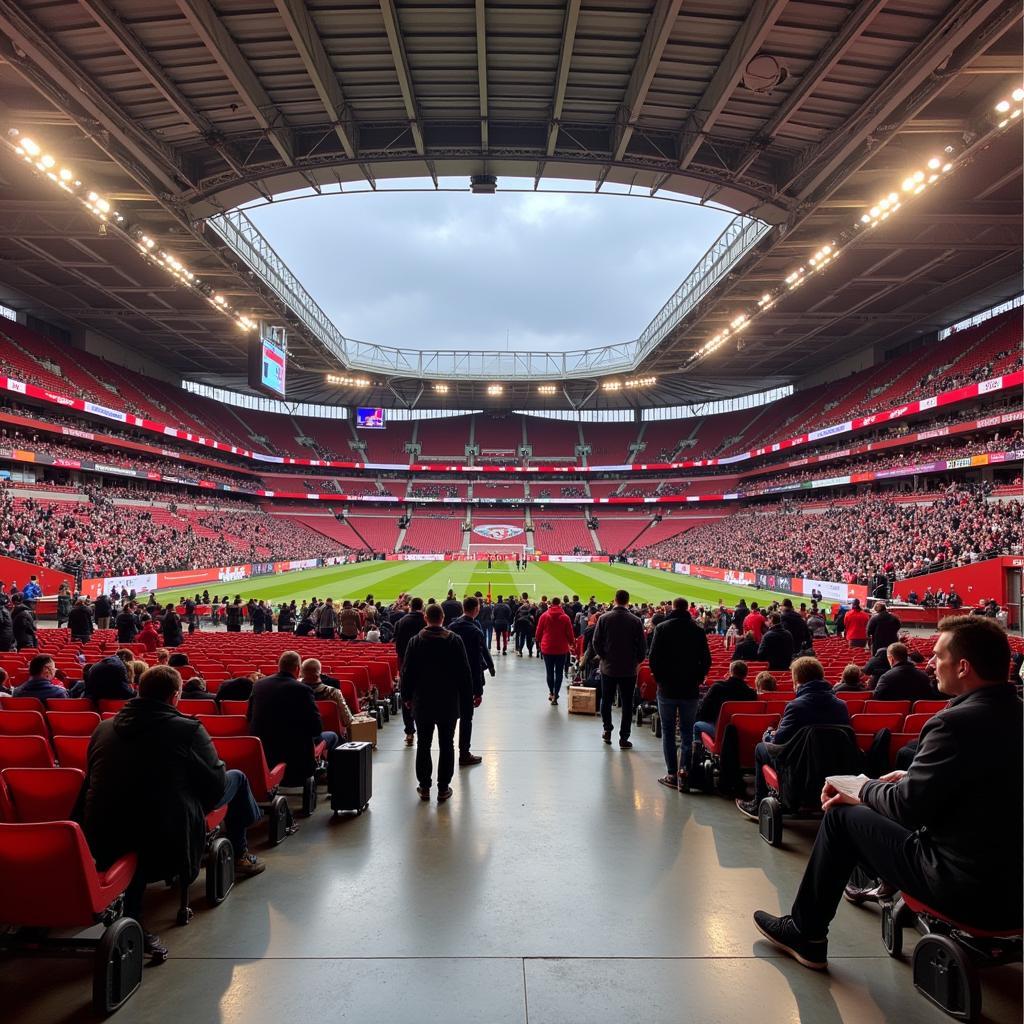 Vorbereitungen in der BayArena vor einem Bayer 04 Leverkusen Spiel