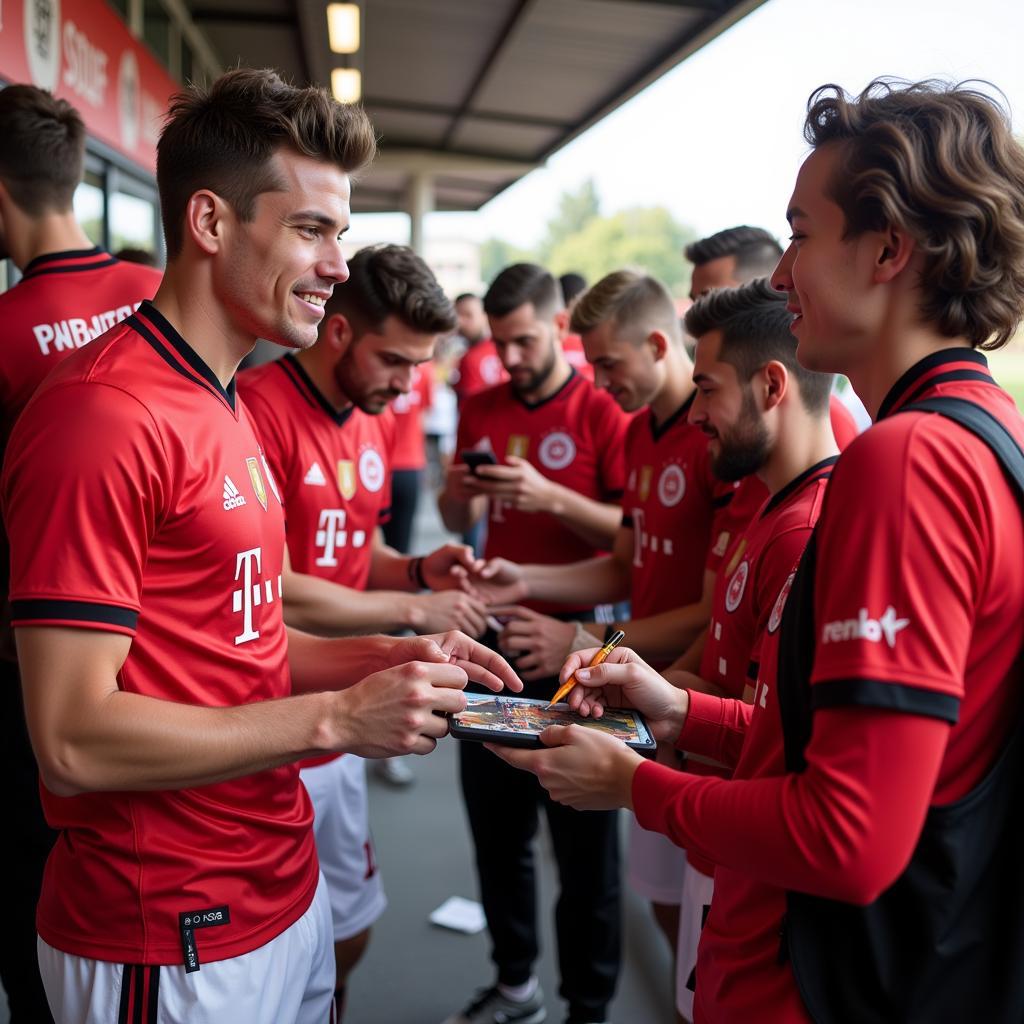 Bayer 04 Leverkusen Spieler interagieren mit den Fans