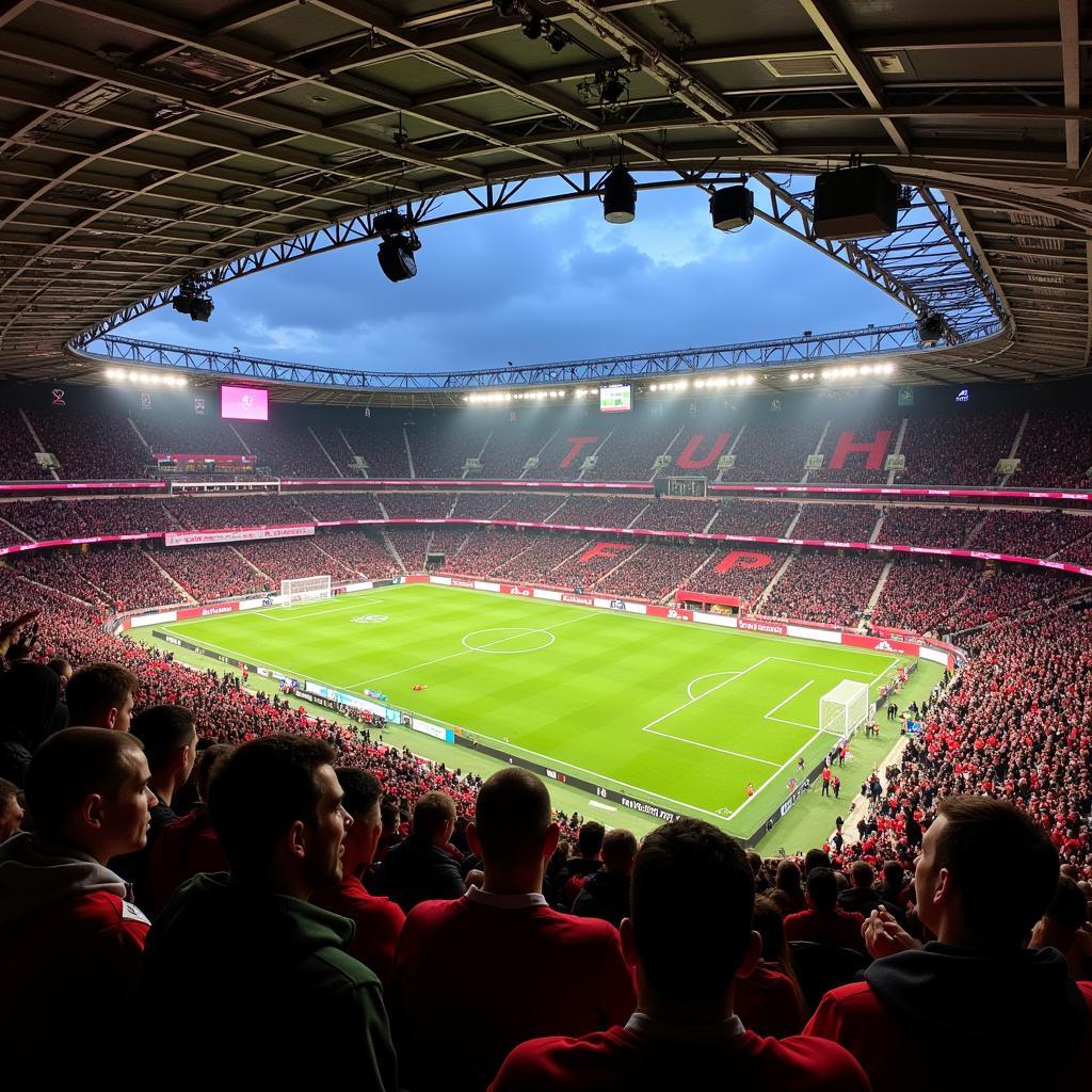 Bayer 04 Leverkusen Stadion mit jubelnden Fans