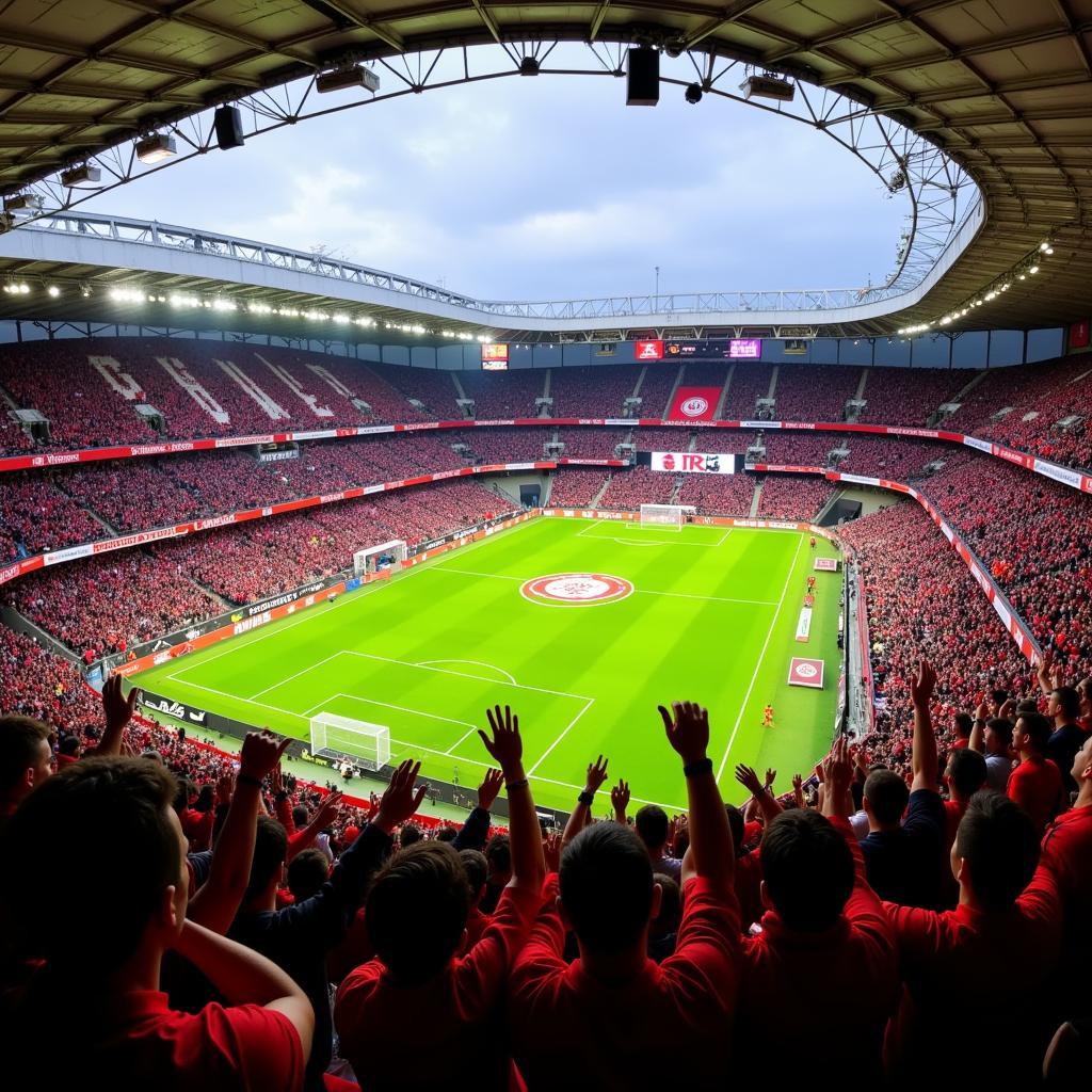 Die BayArena und die treuen Fans des SV Bayer 04 Leverkusen