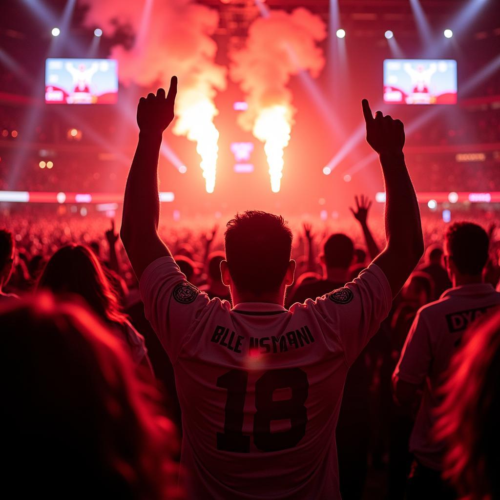 Fans von Bayer 04 Leverkusen feiern den Viertelfinaleinzug am 06.02.2018