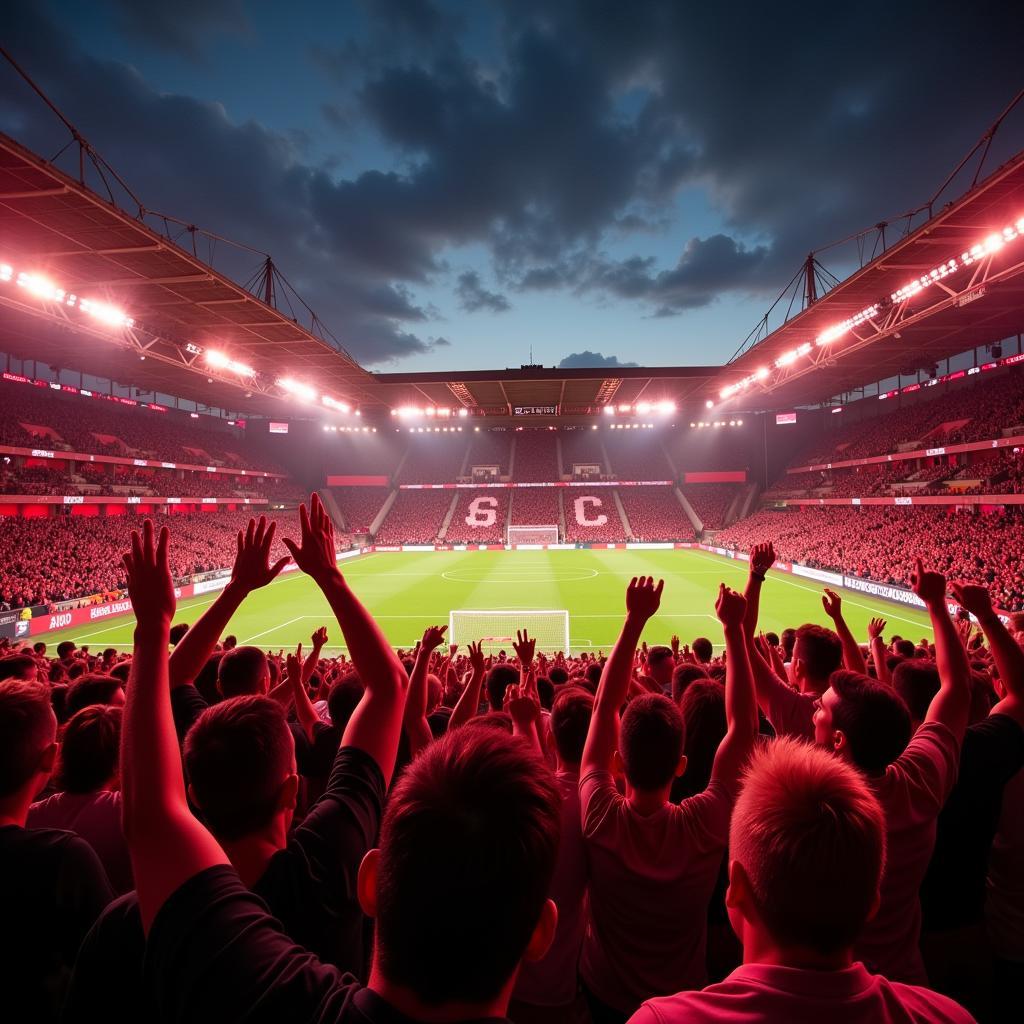 Bayer 04 Leverkusen Fans im Stadion beim Spiel gegen Borussia Mönchengladbach.