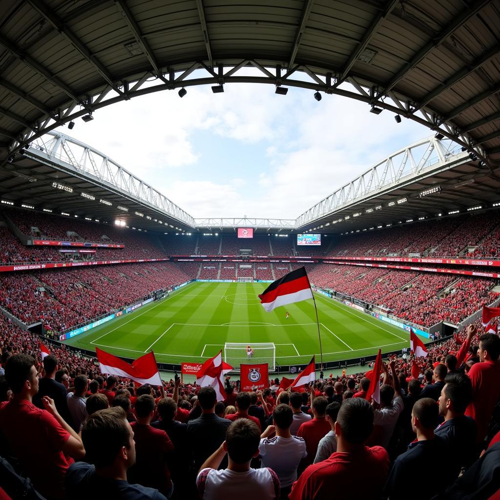 Fans von Bayer Leverkusen und 1. FC Köln im Stadion