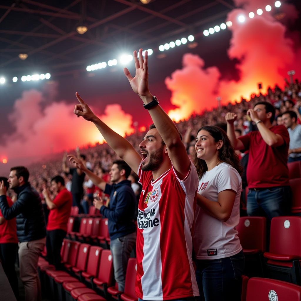 Die Fans von Bayer Leverkusen und AS Rom erzeugen eine elektrisierende Atmosphäre im Stadion.