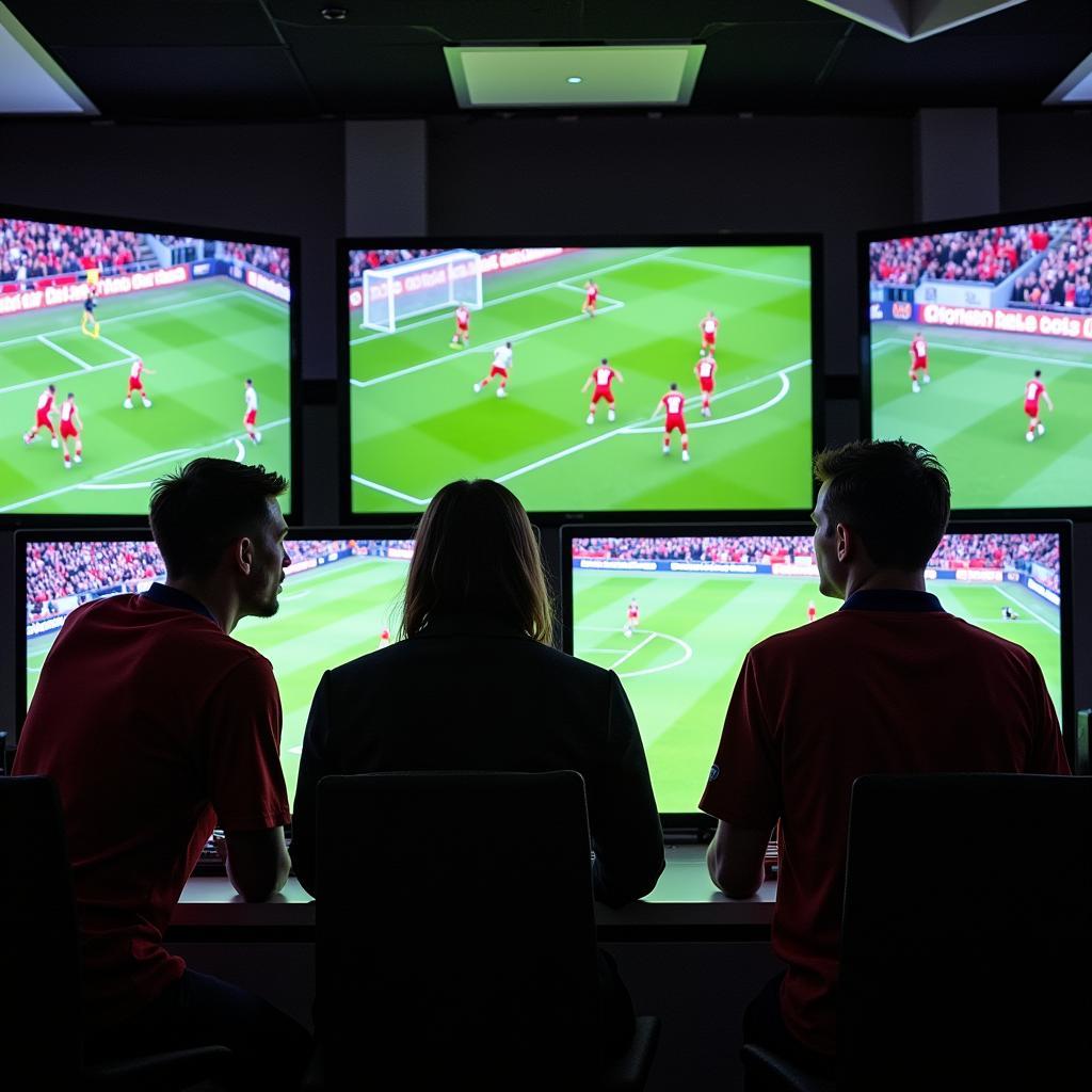 Der VAR überprüft eine Szene im Spiel Bayer Leverkusen gegen AS Rom.