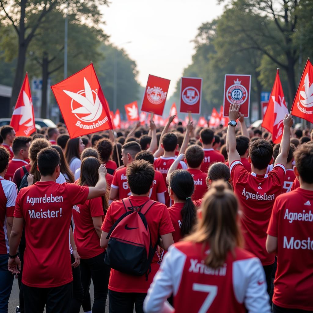 Bayer Leverkusen Fans warten auf den Autokorso